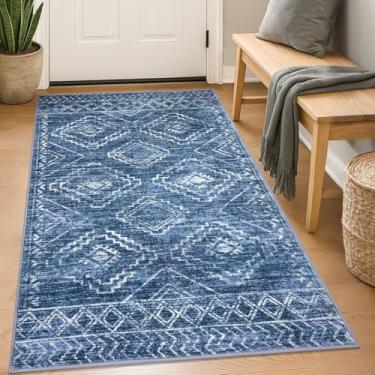 Imagem de KILOCOCO Tapete de entrada, 9,5 x 1,5 m, lavável, tapete de quarto, antiderrapante, boho, tapete macio, interior, porta da frente, para cozinha, sala de estar, jantar, tapete marroquino geométrico,