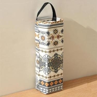 Imagem de Dispensador de saco de compras de tecido, suporte de saco plástico para armazenamento de cozinha, organizador que economiza espaço para despensa, armário e espaços pequenos (padrão xadrez cinza)