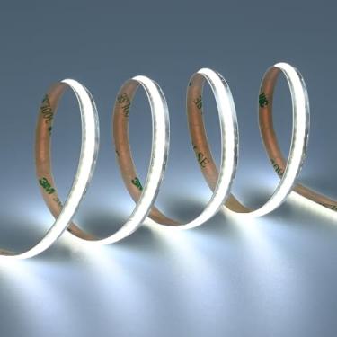 Imagem de TOPAI Fita de LED 12V estreita 6,6 mm COB 6000K branco frio 5M fita adesiva flexível 3M, CRI>90 400LEDs/M 7W/M alta densidade sem pontos para gabinete/escadas/loja faça você mesmo