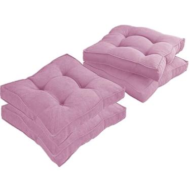 Imagem de Almofada Assento para Cadeira Futton (Kit 1/2/4) – Polialgodão Respirável 8cm de Altura, Almofada de Chão Quadrada Estilo Turca para Cozinha, Jantar e Escritório(Purple,40x40cm 4pcs)
