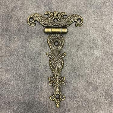 Imagem de Dobradiças de porta 2 peças dobradiças de extremidade de porta de armário vintage banhado a latão grande dobradiça grande joia decorativa caixa de madeira acessórios para móveis 11369 mm