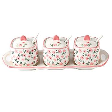 Imagem de Conjunto de frascos de tempero de cerâmica para tempero conjunto de frascos de tempero doméstico pote de sal de cozinha caixa de tempero glutamato monossódico caixa de tempero combinação de frascos de