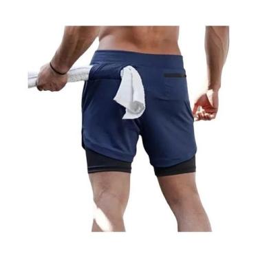 Imagem de Shorts Masculinos Camo De Secagem Rápida 2 Em 1 Para Academia, Corrida