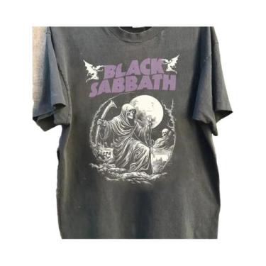 Imagem de Camiseta Unissex Vintage Anos 80 Black Sabbath Heavy Metal Em Algodão,