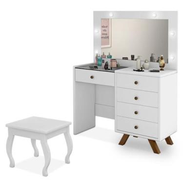 Imagem de Penteadeira Camarim com espelho banqueta LED Luapa Luna - Branca