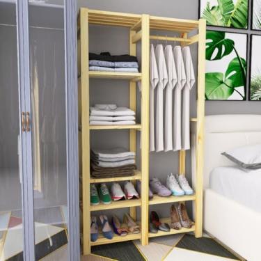 Imagem de Arara de Madeira Pinus – Cabideiro para Organização e Sapateira Multifuncional