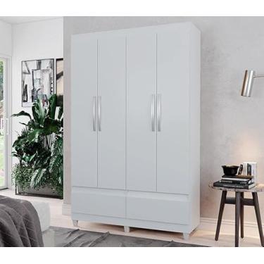 Imagem de Guarda Roupa Solteiro Romeu Quarto com 4 Portas e 2 Gavetas Branco - Branco/mel
