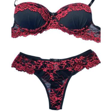 Imagem de Conjunto Rendado Preto Fio Duplo Lingerie Luxo Sensual - Patricia Celi