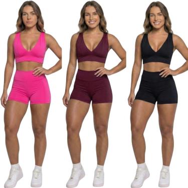 Imagem de KIT 3 Conjunto Top Com Bojo E Short Suplex Vekyo Roupa Para Academia Moda Fitness Musculação-Feminino