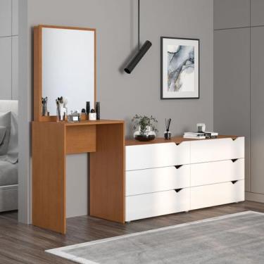 Imagem de Cômoda Penteadeira 6 Gavetas com Espelho 209cm Porto Politorno Móveis,
