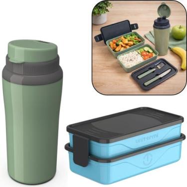 Imagem de Kit Marmita Fit Unitermi Talheres Divisórias Copo Térmico Miami 650ml 