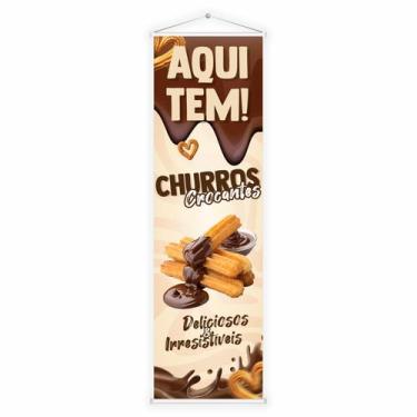 Imagem de Banner Faixa Lona Aqui Tem Churros Crocante Doceria 100x30 - DC Mult-M