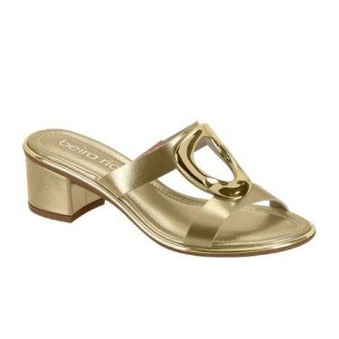 Imagem de Tamanco Mule Feminino Beira Rio Conforto Salto Grosso Médio, Dourado, 