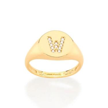Imagem de Anel Rommanel Letras Folheado a Ouro com Zircônia 512964, Dourado, 16