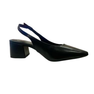 Imagem de Sapato bico fino salto bloco Sling Back Off Line, Preto, 37