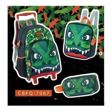 Imagem de Kit Mochila Escolar Rodinha Dinossauro Lancheira + Estojo - Fuseco, Ve