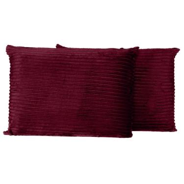 Imagem de Par De Fronhas Em Manta Canelada 70cm X 50cm - Porta Travesseiro Mantinha Microfibra Para Inverno Cor Vinho