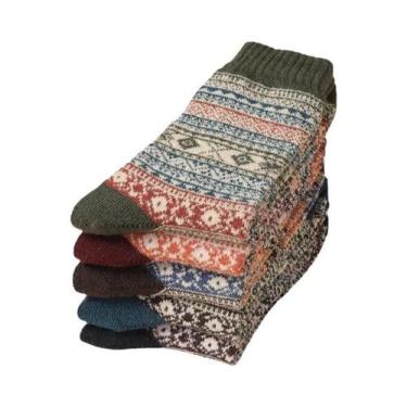Imagem de Meias De Lã Grossas E Quentes Unissex Estilo Étnico Vintage 5 Pares Ul