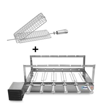 Imagem de Kit Grill Inox Churrasqueira com 6 Espetos Tridente + Espeto Grelha - Pratic Metal