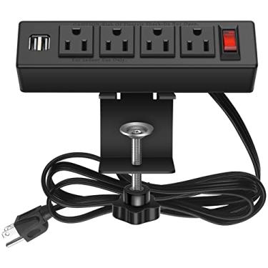 Imagem de HHSOET Tira de força de fixação de mesa, montagem de fixação de tomada de energia de mesa com 2 portas USB, 4 saídas CA, tomadas de alimentação removíveis montáveis com cabo de 1,8 m (4AC2USB-preto)