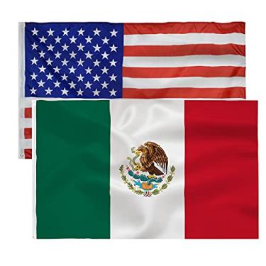 Imagem de Bandeira do México Bandeira americana 3x5 pés - Bandeiras nacionais mexicanas de poliéster de qualidade interno/externo com decorações de ilhós de latão de cores vivas (bandeira do México + bandeira americana)..