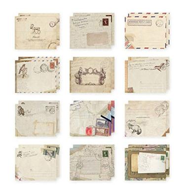 Imagem de Pacote com 48 mini envelopes Kawaii retrô adorável vintage estilo europeu especial para casamento, festa de aniversário, cartões de felicitações (12 designs diferentes)