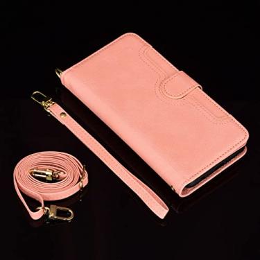 Imagem de Estojo com alça de ombro para Galaxy Z Fold 4 Flip Cobertura completa em couro para Galaxy Z Fold 3 2 Estojo de telefone Carteira Suporte Slot para cartão, rosa, para galaxy Z Fold 2