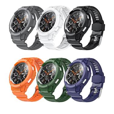 Imagem de Compatível com Samsung Galaxy Watch4 clássica pulseira de 42 mm, capa de pulseira de relógio de uma peça, capa protetora resistente esportiva militar para Galaxy Watch4 clássico de 46 mm para homens e mulheres (42 mm, laranja)
