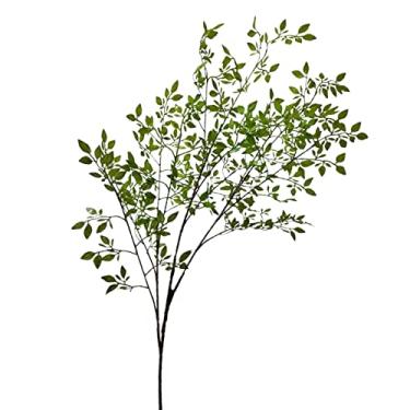 Imagem de FQQWEE Pacote com 3 caules artificiais de folhas de bambu 119 cm de comprimento Faux Nandina Greenery Bunch Plant Branches de galhos de ficus plantas verdes de bambu falsas para arranjo floral de
