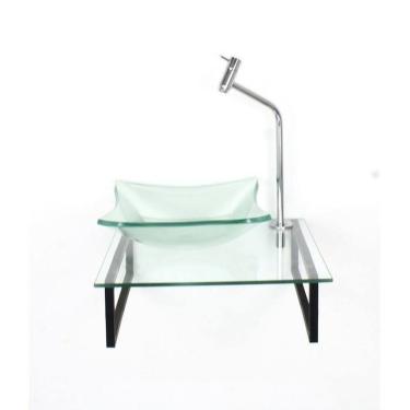 Imagem de Kit Cuba de Vidro 10cm Tampo 40cm com Suporte Torneira Válvula Incolor