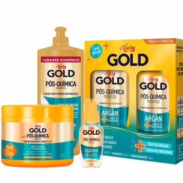 Imagem de Kit Niely Gold Pós-Química Poderoso 4 Itens + Reparador de Pontas