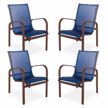 Imagem de Conjunto 4 Cadeiras Para , área Externa, Gourmet E Jardim - Marrom Em Tela Sling Azul
