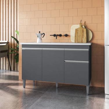 Imagem de Balcão Tatiane com Pia e Cuba GhelPlus 120cm Cinza AJL Móveis