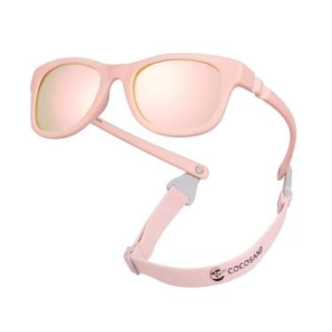 Imagem de COCOSAND Óculos de sol para bebês com alça proteção UV armação quadrada flexível para recém-nascidos de 0 a 12 meses, meninos e meninas, Rosa brilhante, XP