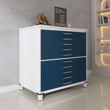 Imagem de Mapoteca 10 Gavetas 120,4cm X 122,3cm Aço Branco/Azul Delrei
