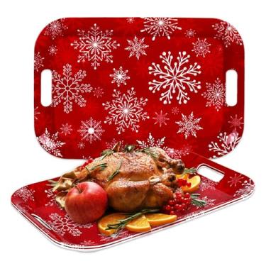 Imagem de JarThenaAMCS 3 bandejas para servir de Natal, flocos de neve, vermelho, pratos de melamina, para festa de inverno, Natal, compartilhamento, lanche, frutas, sobremesas, suprimentos
