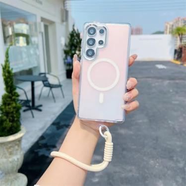 Imagem de MVVKKY Capa com cordão magnético gradiente fashion para Samsung S24Ultra, pulseira e capa à prova de choque (para Samsung S24Ultra/GS transparente)