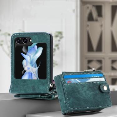 Imagem de para Samsung Z Flip 5 Proteção Bolsa de couro vintage para Samsung Galaxy Z Flip 5 5G Flip5 Zflip5 Suporte para cartão Funda, verde, para Samsung Z Flip 5
