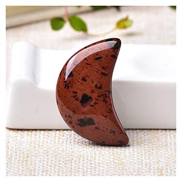 Imagem de Cheio de textura cristal de quartzo natural pedra em forma de lua crescente manual ornamentos de cristais de quartzo polido DIY presente artesanato com pedras preciosas (cor: obsidiana vermelha