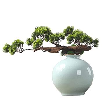 Imagem de Plantas artificiais em vaso de árvores de 35,5 cm, bonsai artificial, planta verde pinheiro, plantas falsas para mesa, casa, escritório, exibição de plantas artificiais, bonsai