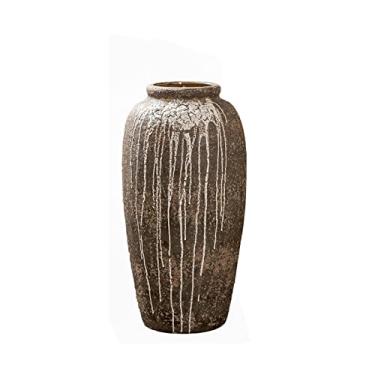 Imagem de Yalych Vaso de decoração de escritório vaso antigo de chão feito à mão de cerâmica de barro áspero pote de cerâmica cerâmica feito de cerâmica vaso de flores grande antigo decoração de casa (cor