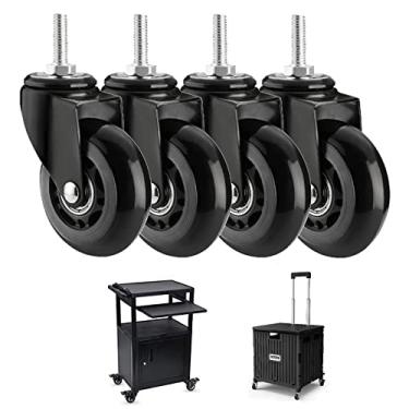 Imagem de Rodízios giratórios silenciosos resistentes de 75 mm com freio (carga de 200 kg, conjunto de 4) - Rodas de substituição para carrinhos e móveis, tamanho de parafuso M8/M10, 4 opções de cores