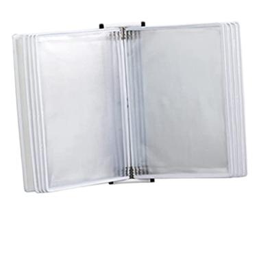Imagem de Organizador de referência de montagem na parede - Rack de exibição de 10 bolsos dupla face para A4 e tamanho carta, sistema de fichário de PVC e metal com capacidade para 20 folhas, solução perfeita