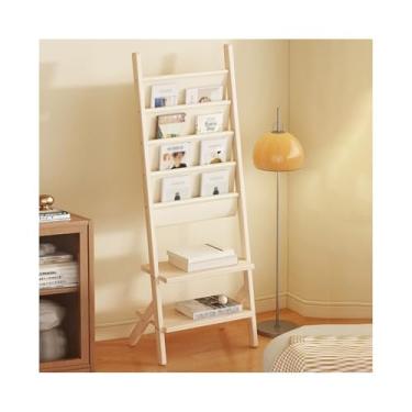 Imagem de Suporte de revistas Suporte de revistas Rack de jornal de chão Rack de armazenamento de jornal montado na parede Brochura expositor de literatura Suporte de exibição (cor de madeira, pequeno)