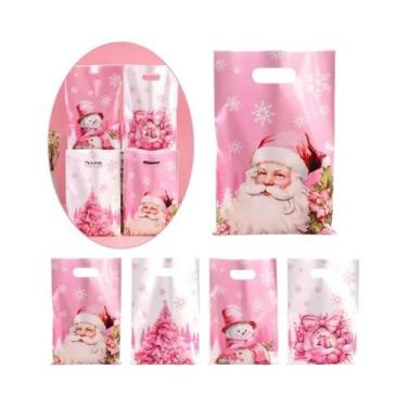 Imagem de Sacolas De Doces De Natal Rosa Com Papai Noel E Boneco De Neve Para Em