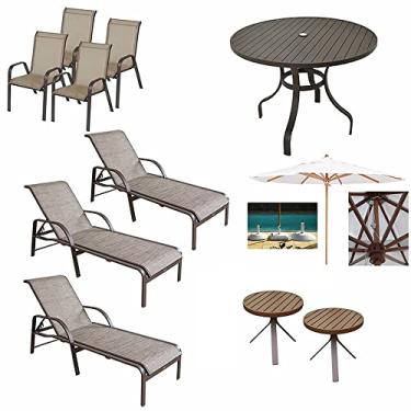 Imagem de Kit completo de piscina jardim e área externa cadeiras mesa espreguiçadeiras chaise ombrelone