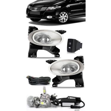 Imagem de Kit Farol de Milha Honda City 2009 2010 2011 - Moldura Aro Cromo + Kit Lâmpada Super LED 6000K