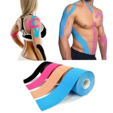 Imagem de Bandagem Adesiva Fita Kinesio Elástica Funcional Muscular Fisoterapia Faixa Cinesiológica