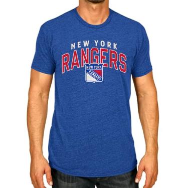 Imagem de Wright & Ditson Camiseta NHL Adult Powerplay Mesclada Unissex - 100% Algodão - Sem Etiqueta e Confortável (New York Rangers - Azul, Adulto GG)