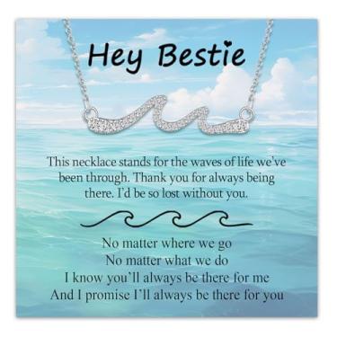 Imagem de EPIRORA Bestie Gifts for Best Friend, colar de onda de prata para mulheres, presente de aniversário BBF, aniversário, Natal, ideia de presente, Latão, Zircônia cúbica